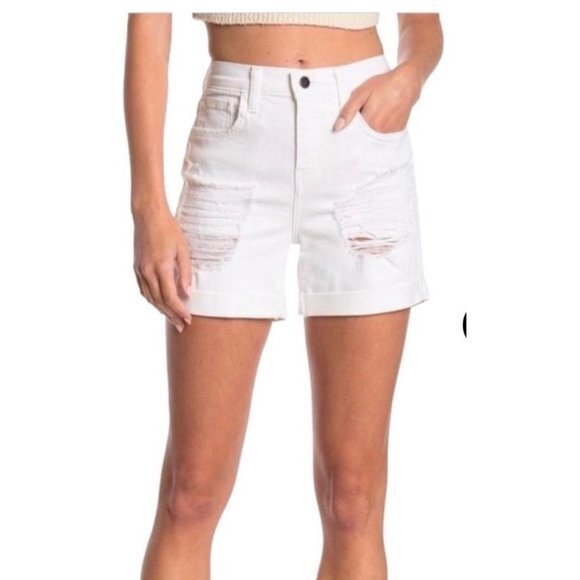 NWT L’agence balboa double roll white denim shorts SIZE 25